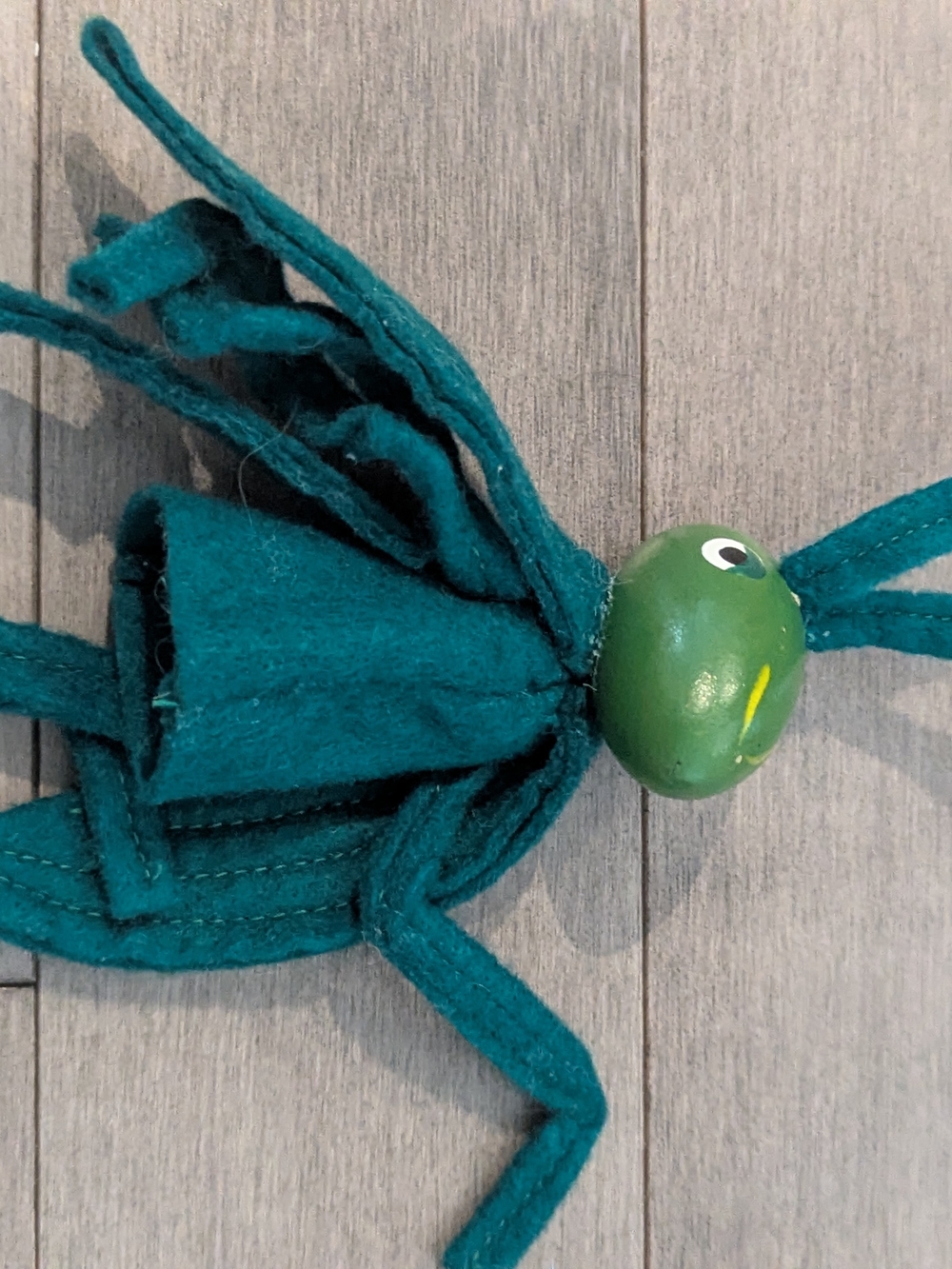 Felt Toy with Green Wood Bead Head Criquet Finger Puppet German
